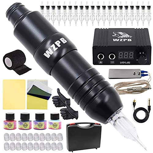 Complete Tattoo Kit - WZPB Tattoo Machine Pen Kit Tattoo Rotary Pen Kit Complete Rotary Tattoo Gun Machine for Beginners with Tattoo Ink Tattoo Power Supply Tattoo Cartridge Needles Tattoo Accessories