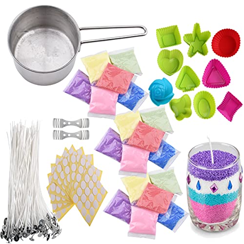 EWONICE Candle Making Kit, DIY Starter Set Includes Melting Cup, 18 Bags of 6 Color Granulated Wax, 10 Candle Molds, 50 Wicks, 50 Wax Stickers, 2 Candle Center Device