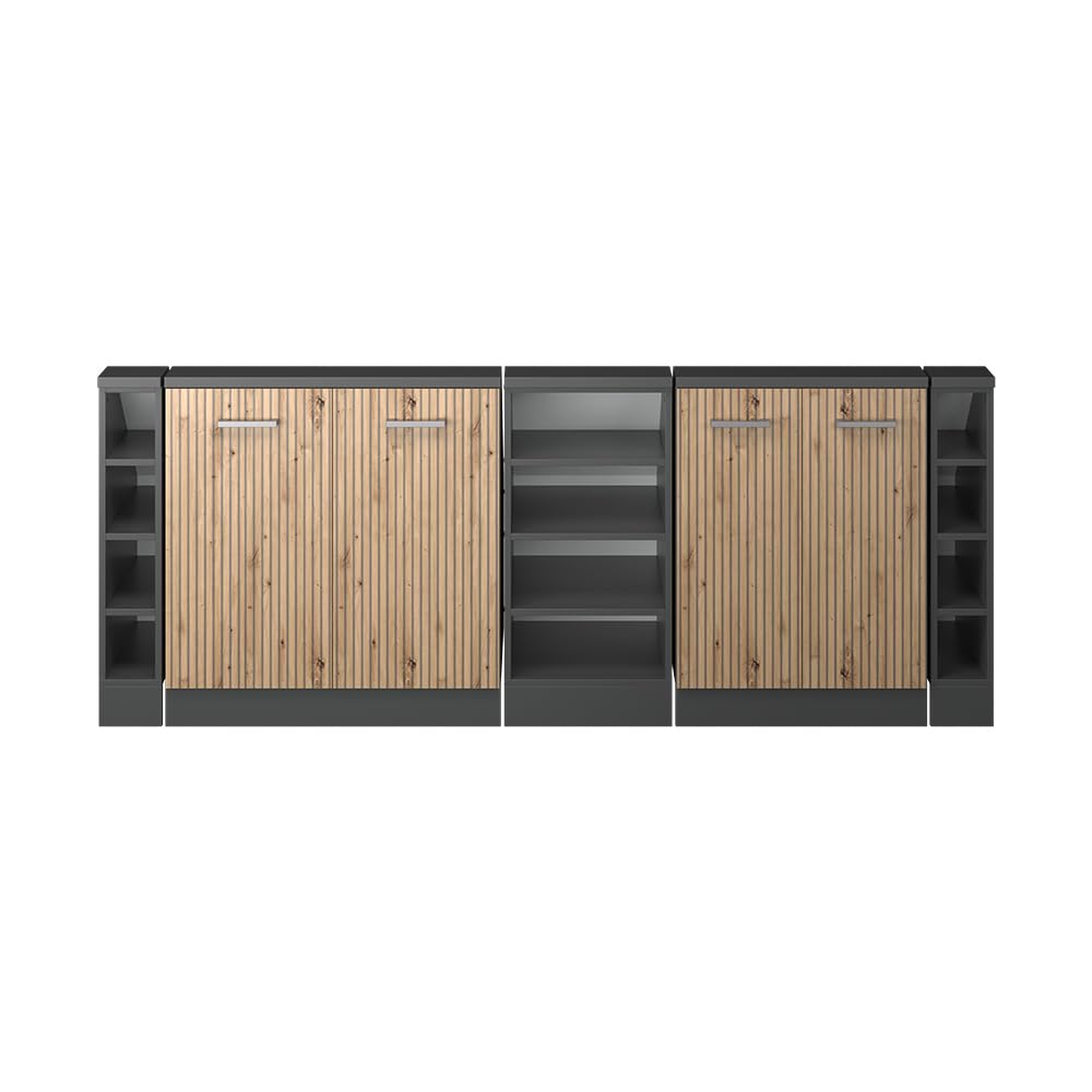Vicco Ensemble de Meuble sous Pente Rion Chêne Artisan/Anthracite | L210 x P46 cm , Lot de 5, gain de place pour les pièces mansardées