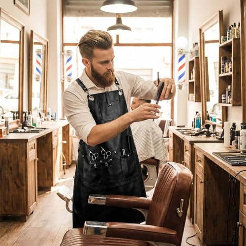 Tablier coiffeur barbier salon réglable en cuir PU imperméable