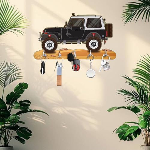 Image of Webelkart Premium HD UV Printed Mahindra Thar Car Shape Designer Wooden Key Holder Home and Office Decor (11 X 6 Inch, Wood) (Black)