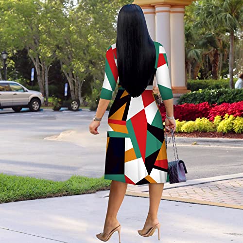 Image of Womens Plus Size Summer Dresses Sexy V Neck Midi Dress Faux Wrap Dress 3 /4 Sleeve Boho Casual Floral A-Line Skirts