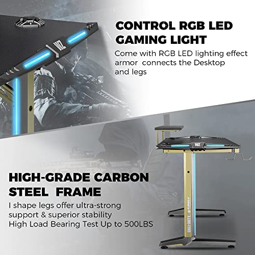 Image of EUREKA ERGONOMIC & Call of DutyⓇ Gaming Desk,55 Inch Gaming Computer Desk with RGB Led Lights, Gamer Desk with Large Monitor Stand Shelf, Dual Headphone Hook Gaming Table Computer Home Office Desk