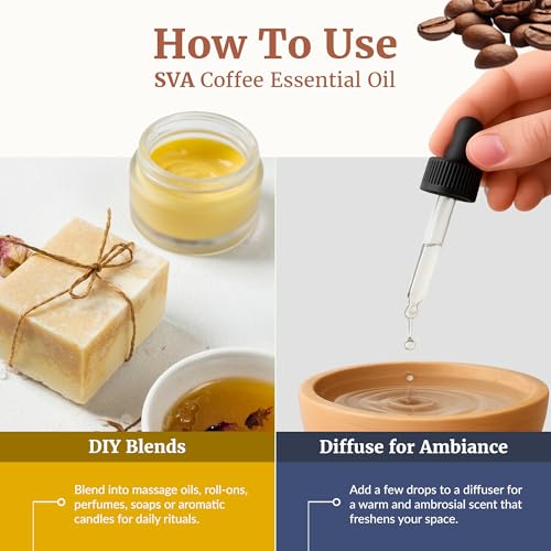 Image of SVA Coffee Essential Oil 1 Fl Oz - for Diffuser, Skin & Hair Care - Ideal for Massage & DIY Blends - with Dropper