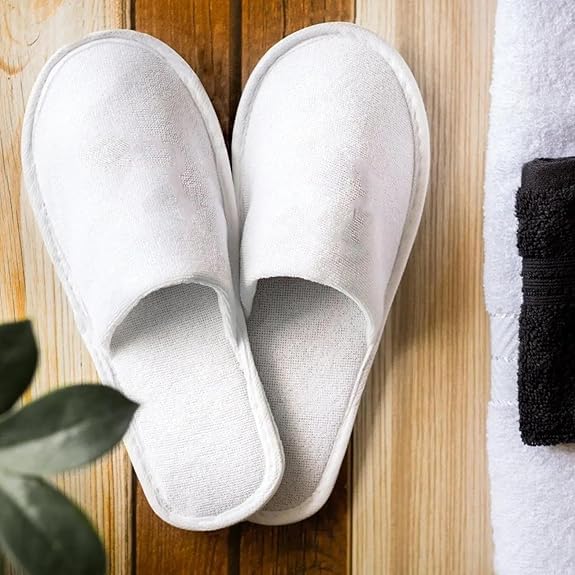 Image of Kalpana's White Spa Slippers - Disposable Cotton Slippers, Closed Toe, Non-Slip Sole, for Women & Men - Hotel, Guest, Travel, Salon, Party, Spa, Pedicure Use (Pack of 1)