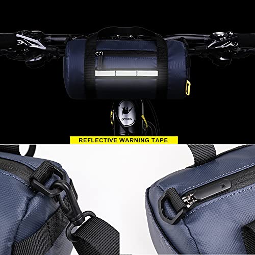 Multifunctional Bike Handlebar Bag Waterproof Cycling Accessory Storage Bags Small Camvas Shoulder Bag Waist Pack (Black - 9.1" X 4.3" X 4.3") #TOP2