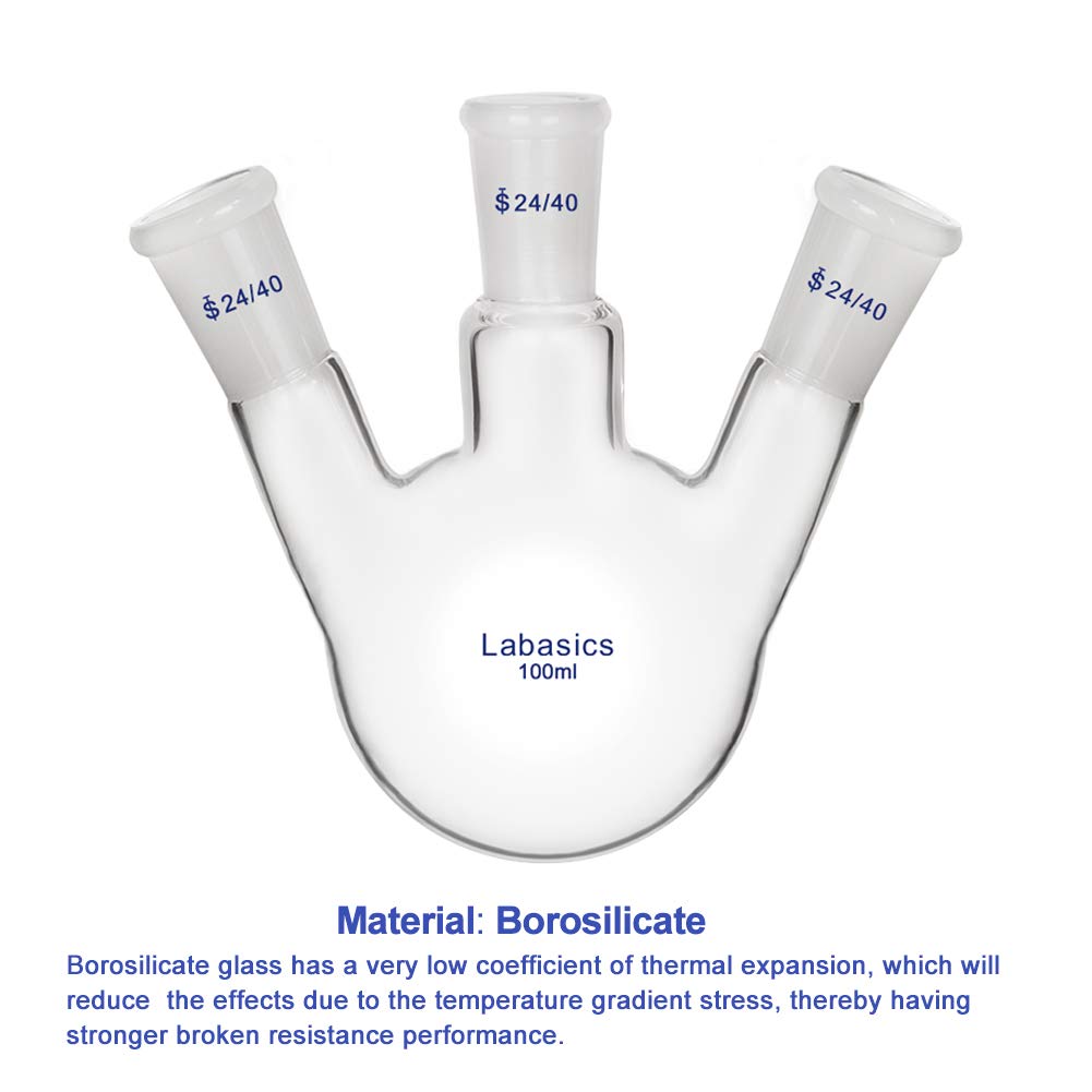 Labasics Glass 100ml 3 Neck Round Bottom Flask RBF, with 24/40 Center and Side Standard Taper Outer Joint, 100ml — Amazon image 3