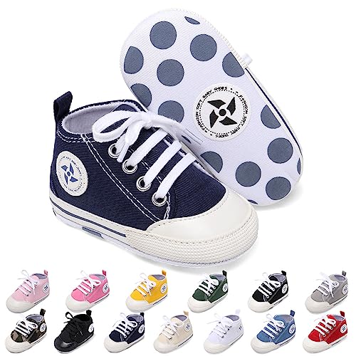 Image of Baby Boys Girls Star High Top Sneaker Soft Anti-Slip Sole Newborn Infant First Walkers Canvas Denim Shoes