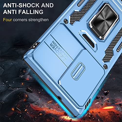 Image of Slide Camera Cover with Ring Holder Mobile Phone Case Cover for Samsung Galaxy S23 Ultra (Blue)