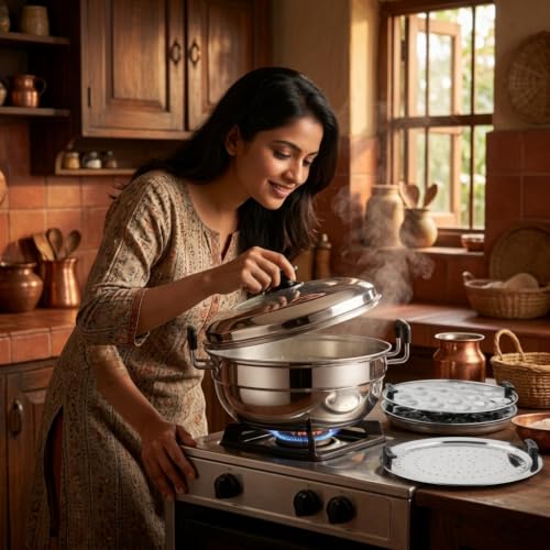 Image of Garuda Induction Multi-Kadai 4-in-1 with Glass Lid, with 7 Plates for Idli, Dhokla, Patra and mini idli