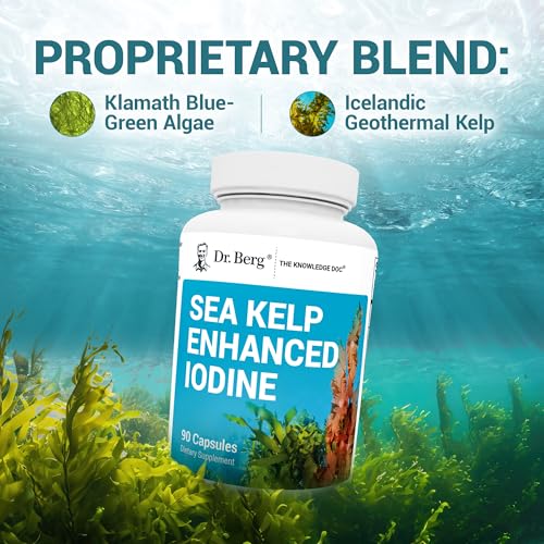 Dr. Berg Sea Kelp Enhanced Iodine - 200 mcg of Premium Iodine - Seaweed Blend Includes Klamath Blue-Green Algae & Sea Kelp - 90 Capsules
