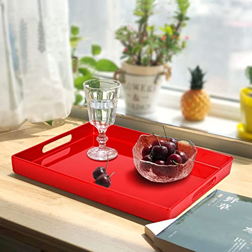 Xmnfly Serving Tray With Handles-10X15Inch Red Melamine Modern Serving Platters,Serving Wine,Coffee,Breakfast/Kitchen Countertop Tray/Makeup Drawer Organizer/Vanity Table Tray/Decorative Tray #TOP5