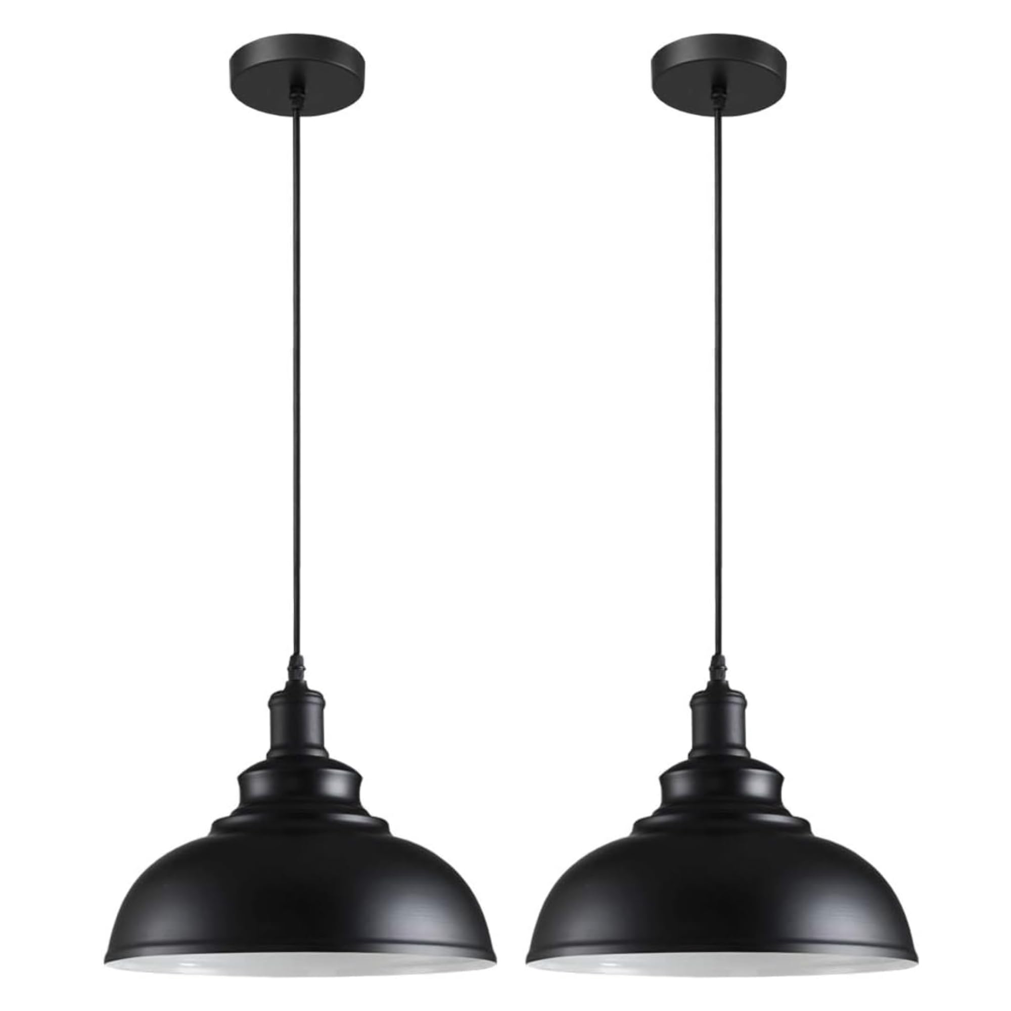 LEDSone Pendant Light Fitting Industrial 95cm Height Adjustable Metal E27 Holder Ceiling Hanging Pendant Lighting for Living Room Bed Room Dining Room Kitchen Hall Ways (Black Inner White - 2 Pack)