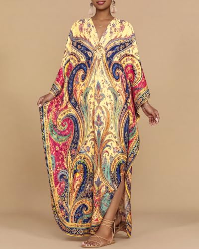 Image of Bsubseach Moo Moos for Women Batwing Sleeve Kaftan Dresses with Pockets