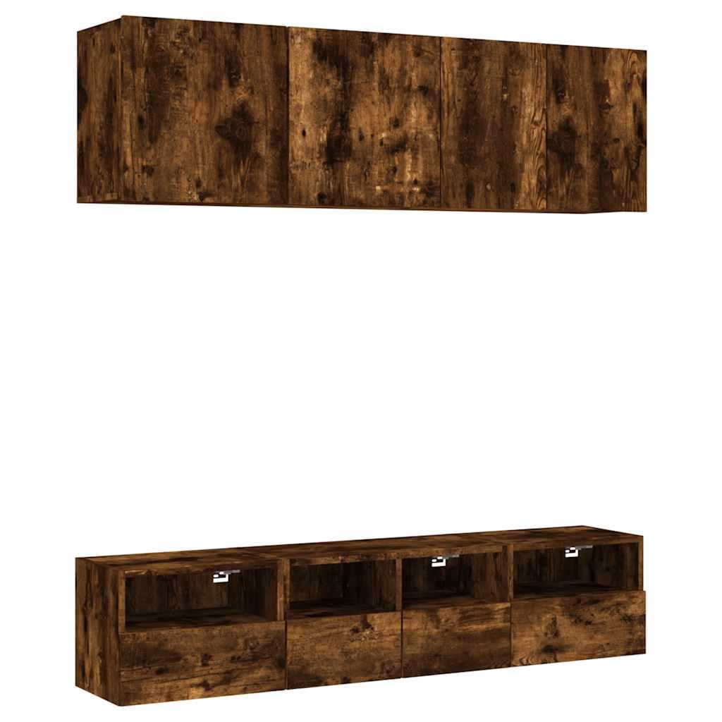 Set di 5 mobili da parete per TV, in rovere affumicato