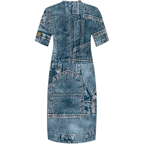 Image of SUZONANA Womens Plus Size Denim-Print Fashion Maxi Dresses Casual Soft Tshirt Dress