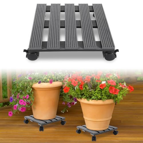 Jopassy 3X WPC Pflanzenroller 30x30CM, Blumenroller Tragkraft 80 KG, Rolluntersetzer mit Rollen, Rollbrett für den Innen- und Außenbereich, Kübelroller für Pflanzen, Blumentopf (Eckig Anthrazit)