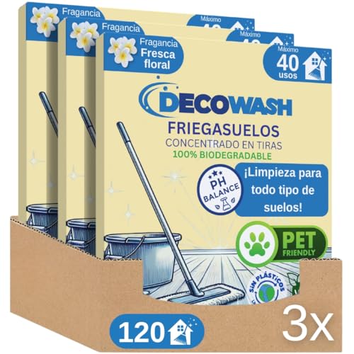 Friegasuelos Concentrado en Tiras (Máximo 120 usos) - Limpieza Ecológica para Mascotas | Limpiador Parquet y Suelos Porcelánicos | Sin Plásticos y 100% Biodegradable - Pack 3 Unidades