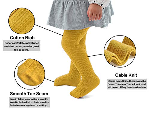 Image of EPEIUS Baby Girl Tights Cable Knit Cotton Seamless Footed Leggings 0-6Y