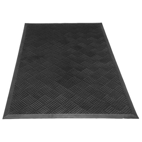 Rubber-Cal "Dura-Scraper Checkered" Commercial Entrance Mat - 3/8 in x 3 ft x 5 ft - Black Rubber Doormats Cover
