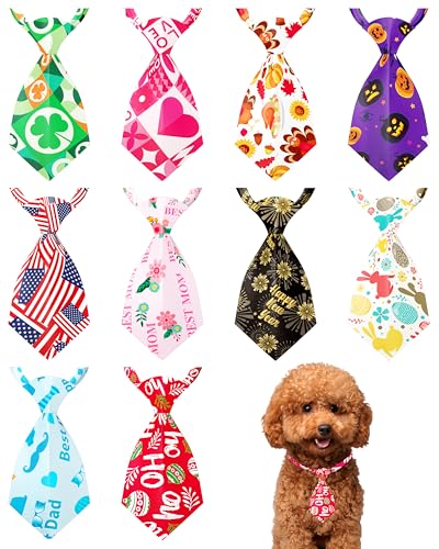 PET SHOW 10 Pack Holiday Small Dog Ties Neckties for Doggies Cats Adjustable Grooming Accessories Neck Ties Bowties Girl Boy Pets Festival Costumes Puppy Wedding Party Gift Favor