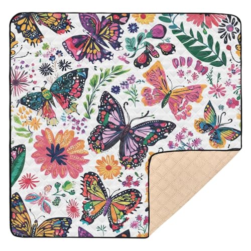 Kigai Colorful Butterfly Baby Play Mat for Floor and Playpen 50x50 inch Non-Slip Baby Activity Playmat Waterproof Foldable Crawling Mat for Infants Toddlers