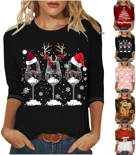 Produktbild von Weihnachts Tshirt Damen 3/4 Ärmel Weihnachtspullover Lustig