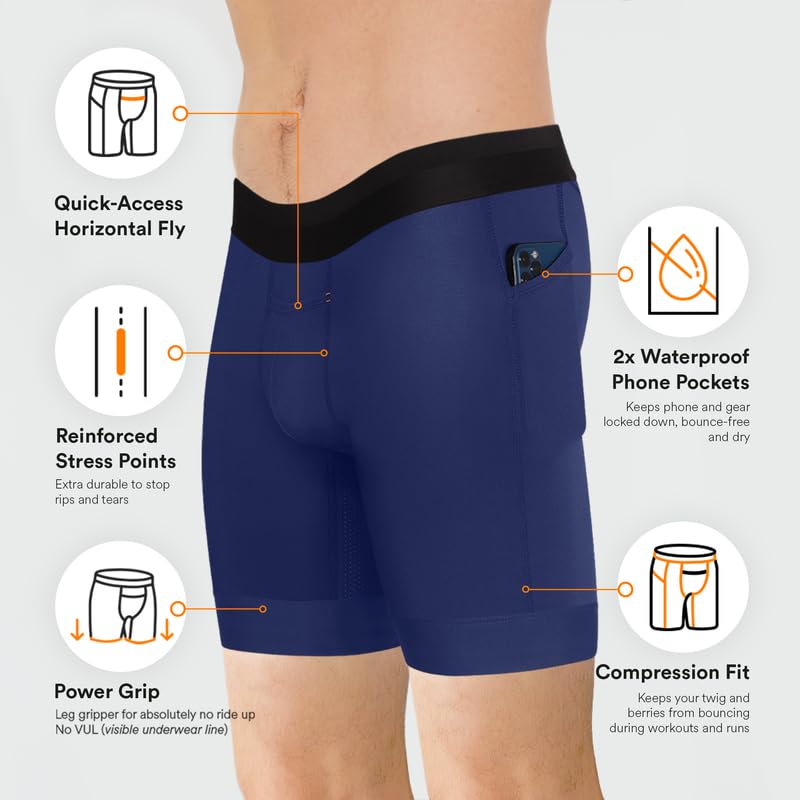 All Citizens Mens Compression Shorts - Two Waterproof Pockets, Moisture Wicking & Quick Drying Fabric, Performance Baselayer, Blue, XX-Large