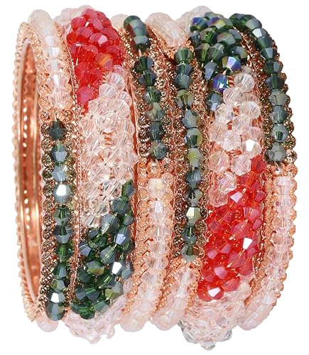 Image of NMII Stylish Pearls Alloy Metal Kada Bangles Set For Women and Girls | Fancy Metal Bangles | Trendy Design Bangles For Girls | Wedding, Party, Shadi Fashion Jewellery-Set of 6 Bangles