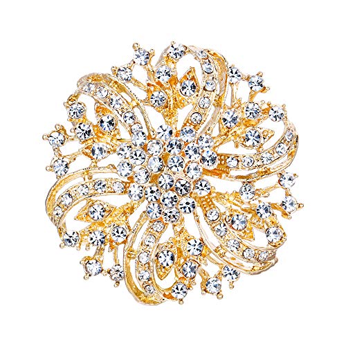 EVER FAITH Austrian Crystal Vintage Inspired Bridal Flower Brooch Corsage Clear Gold-Tone