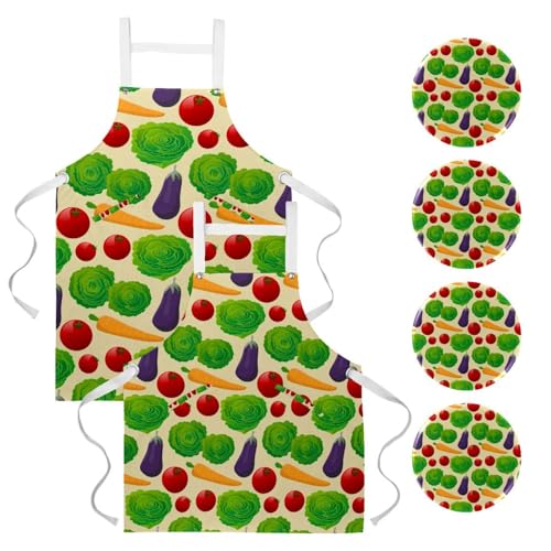 Lot de 2 tabliers de cuisine multicolores avec 4 broches pour bistrot et bar