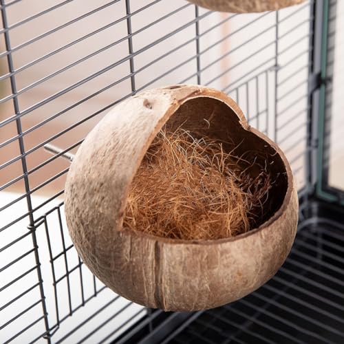 Image of Coconut Bird House Coconut Shell Hide Nest Shelter Hanging Birdhouse Cage Habitats Decor for Hamster Sugar Glider Parrot Bird Side-Fixed Style One Size