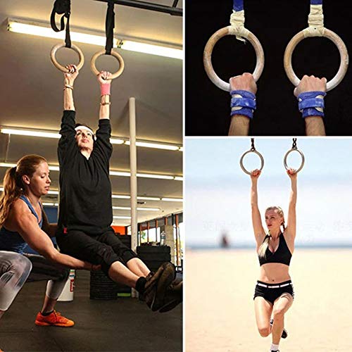UPGRADE Wooden Gymnastic Rings with Adjustable Straps - Olympic Rings for Bodybuilding, Cross Training, Fitness, Strength Training, Workout, Pull-Ups and Home Gym