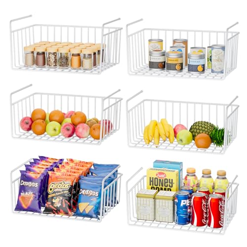 SUFAUY 6pcs Under Shelf Basket, Hanging Cabinet Under Sink Wire Rack Organizer, Extra Large Storage Basket 10.6