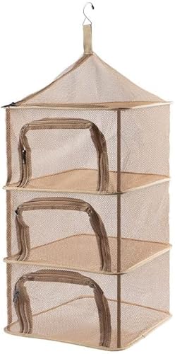 干し網 干しかご 4段 折りたたみ式 魚 ひもの 干し野菜、花、ハーブ芽植物、スモーク用食材 乾燥用 ドライネットドライバスケット 万能干し網 ネット ハンギングドライネット干物用ネット 通気性 昆虫を防ぐ 天日干し (ベージュ色)