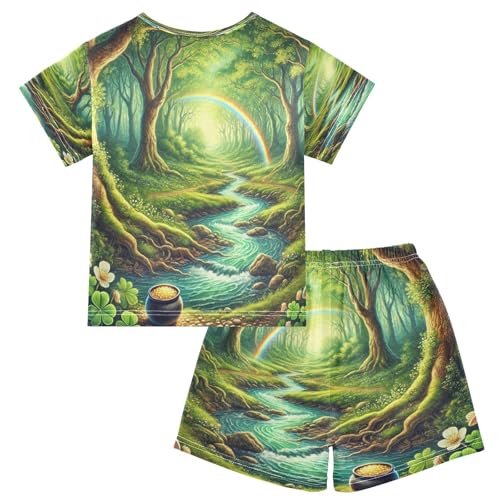 Rainbow St Patricks Pajama Set Short Sleeve Sleepwear Soft Pajamas Shorts Sets Cotton PJS 5Y2
