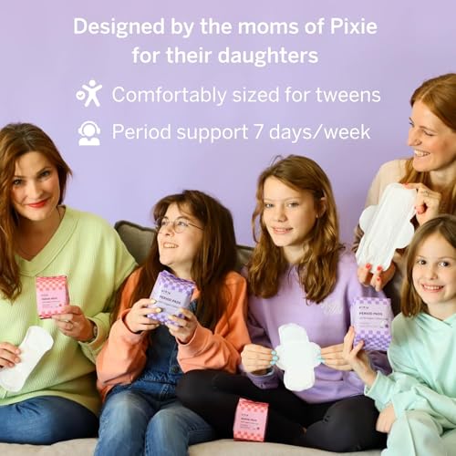 Image of Pixie Organic Cotton Pads for Teens and Tween Girls with Wings, 56 Count | 32 mini and 24 regular, ultra thin, leakproof, hypoallergenic, unscented, fits smaller underwear, 10 wipes