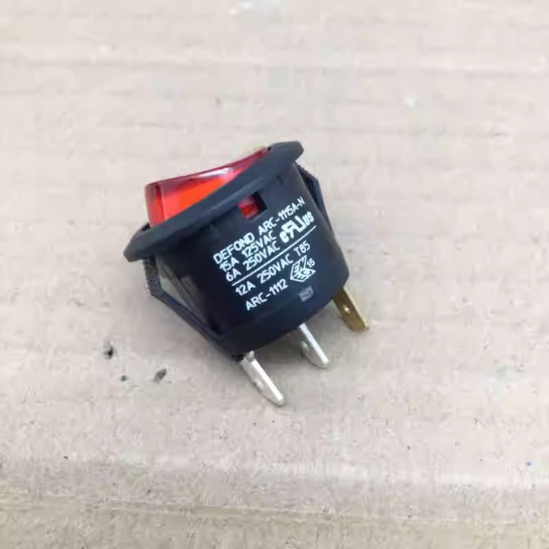 DEFOND ARC-1115A-N Compatible Round Rocker Switch, 3-Pin 2-Position 12A 250V 2200W, Copper Terminals & Silver Contacts（1 PCS）