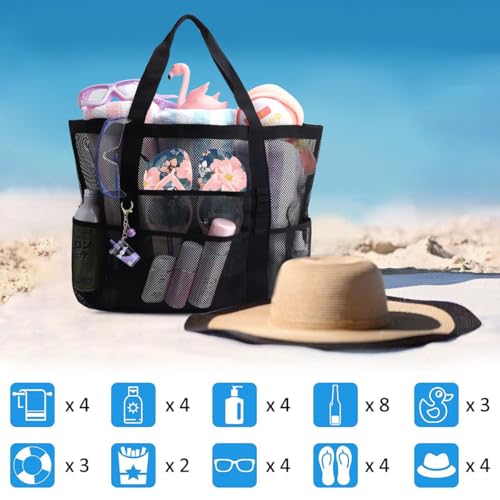 YUENCHING Mesh Beach Bag-Large Tote Bag for Family，Tote Bag with Zipper Pocket for Pool, Toys & Vacation Essentials4