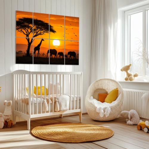 8 Panels Art Decor Acoustic Panels African landscape scene animal savannah silhouette Sunset Sound Absorbing Wall Padding Soundproof Panels for 48"x32" Recording Studio Home Office Gaming Room miniatura 2