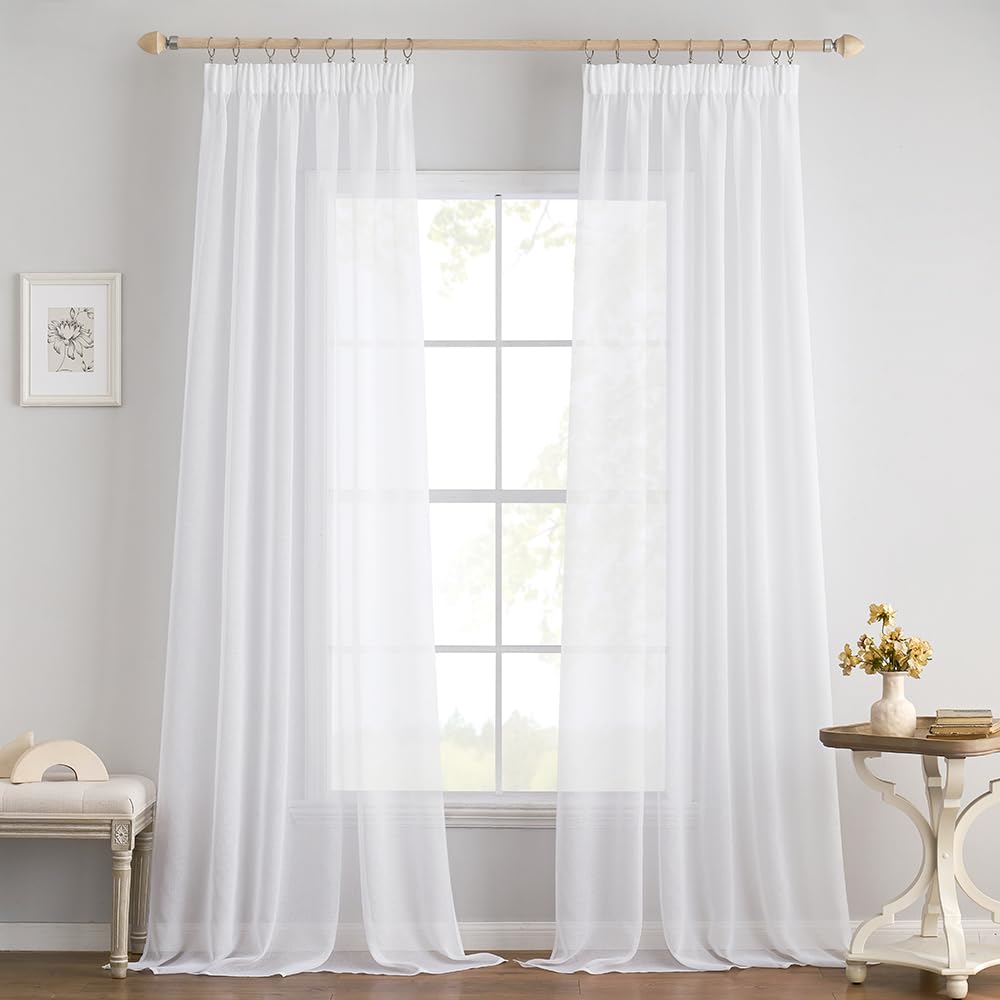 EMEMA Cortinas de Visillo con Cinta de Rizo Cortina Transparente de PoliéSter Bufanda Transparente Sala de Estar Aireado Bufanda Decorativa para El Dormitorio 2 Piezas 140 X 215 cm Blanco