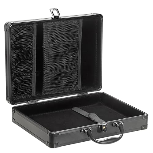 OGANAZI Alu Dokumentenkoffer Abschließbare Aktentasche A4 Aktenkoffer mit Schlüssel Wasserdicht Handkoffer Tragbare Alukoffer Büro Businesskoffer Schwarz Dokumentenbox für Damen und Herren 32x24x7 5cm