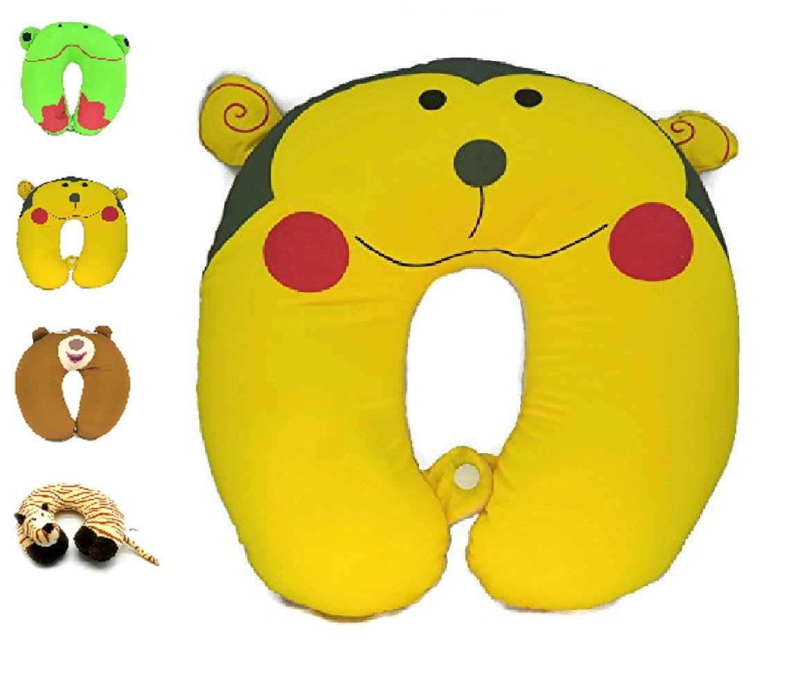 JERN Cartoon Headrest & Neck Pillow for Kids Boys & Girls, Teens, Travel Accessories for Airplane, Car, Recline, Cute Travel Pillow (Yellow)-image-9