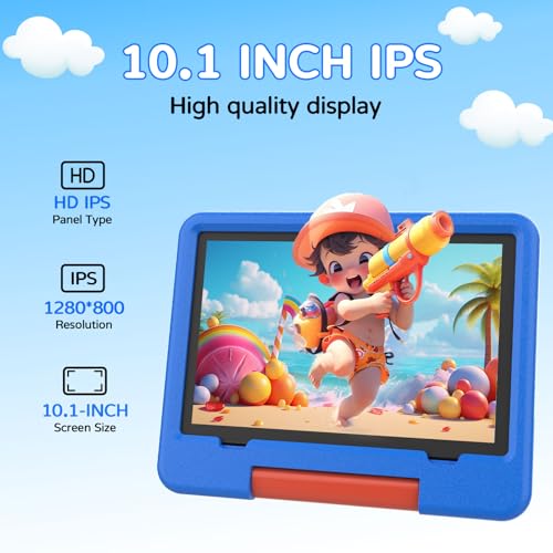 Image of Android 15 Kids Tablet with EVA Case, 10 inch Tablet for Kids, 20GB (4+16) RAM+128GB ROM /MAX 2TB,1280*800 IPS HD Eye Care Touch Screen, 2.0GHz Quad-core Toddler Tablets, 5G WiFi, Widevine L1