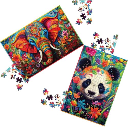Image of 500 Piece Puzzles Combo: The Wise Elephant + Bambootiful Panda for Kids & Adults | Mind, Peace Relaxing, Screen-Free Play Brain Game - Family & Nature Lovers
