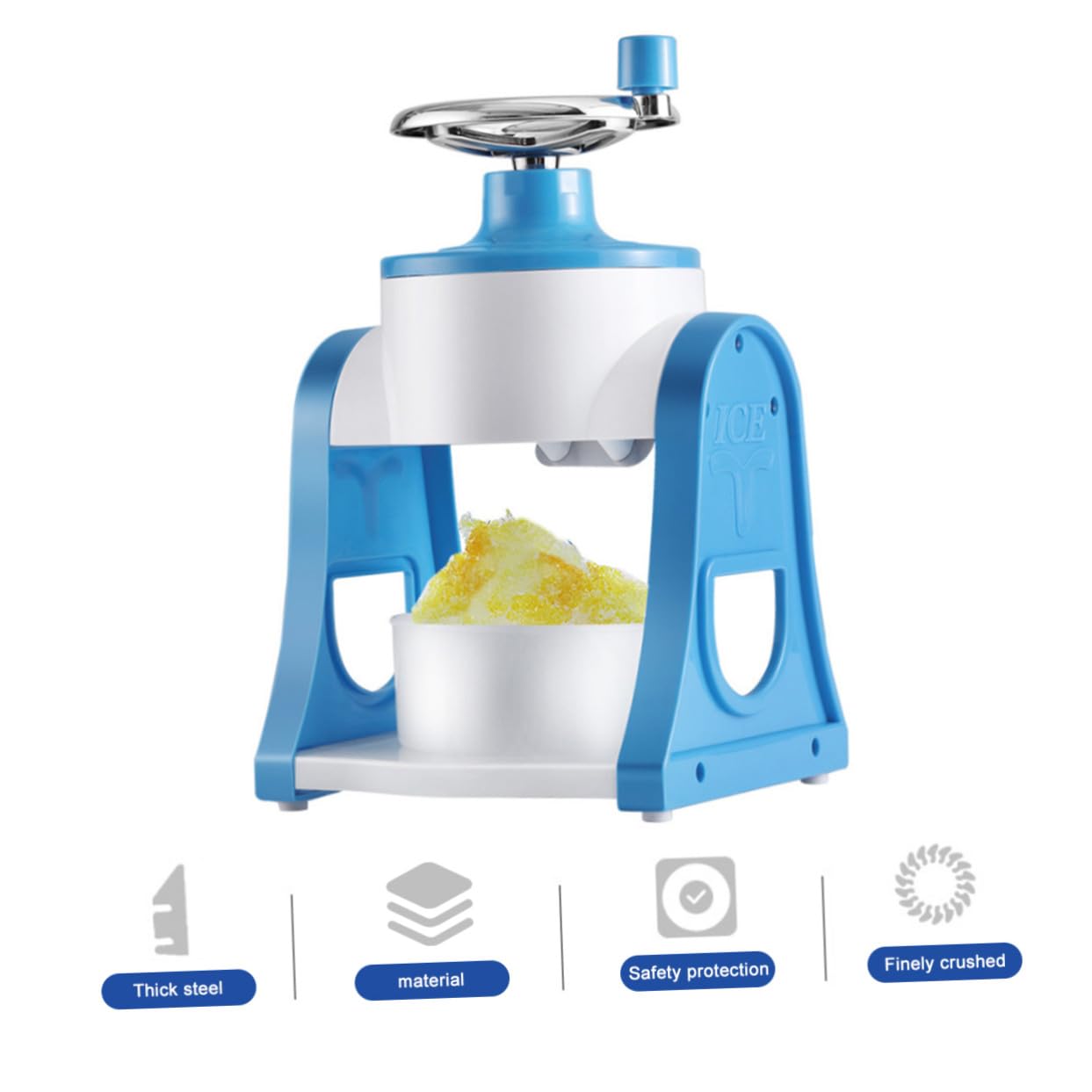 Picadora de Hielo Manual de Acero Inoxidable y PP Azul para Raspados
