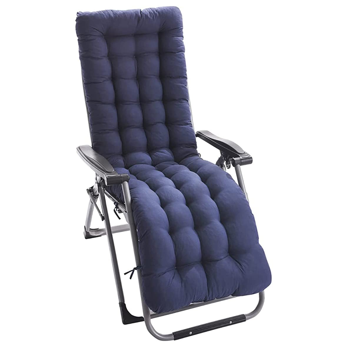PIPOEI Relaxation Deck Chair Pad Lounger for Travel, 8cm Thick Breathable Deck Chair, Lightweight Sun Lounger for Patio Indoor Outdoor Reclining Cushion - 155x48x8cm(No Deck Chair)(Color:Navy Blue)