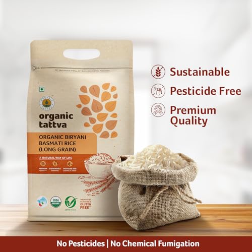 Image of Organic Tattva, Organic Biryani Basmati Gluten Free and Unpolished Rice, 5Kg