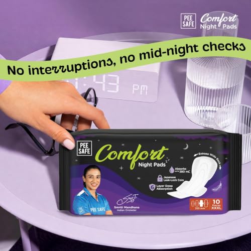 Image of Pee Safe Comfort All Night Pads | 10 Pads 3 XL - 355mm | Extra Wide Back with Dual Wings | 6 Layer Deep Absorption | Japanese Leak-Lock Technology | Overnight Leak Free Protection | Extra Long