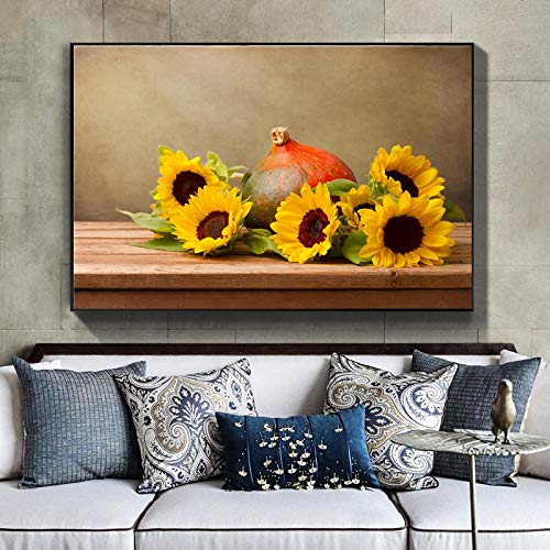 Toile de peinture tournesol retro texture premium impression d'art nordique
